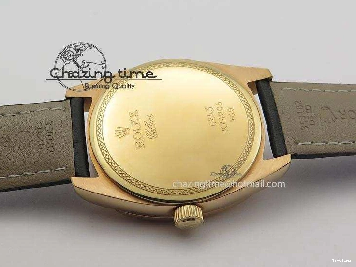 MiroTime 0209 Cozy Cellini Date RG Rose Gold Dial Stick Markers On Black Leather Strap A 3873